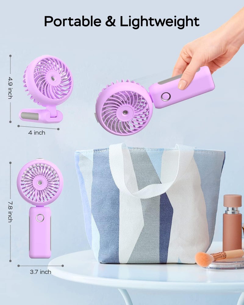 RNKRUN Portable Handheld Misting Fan, 4000mAh USB Rechargeable Personal Foldable Fan with Water Tank Battery Operated Spray Water Mist Makeup Small Face Steamer for Travel Outdoors Office purple - Image 3